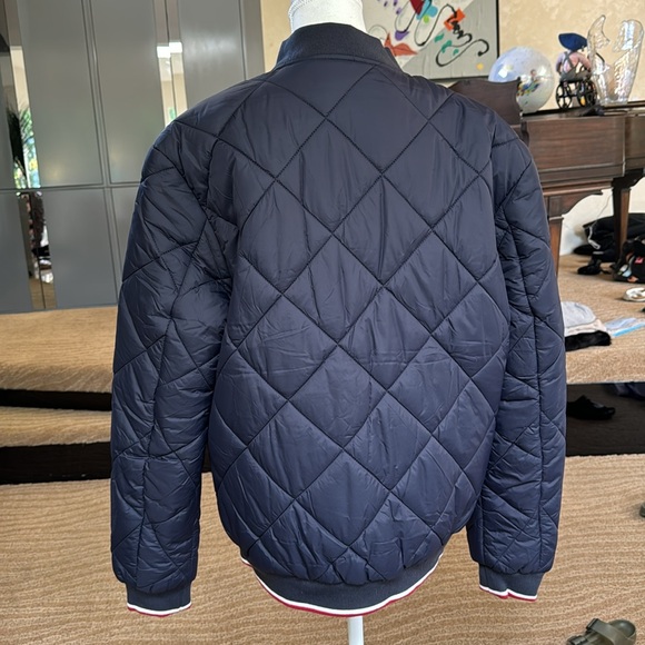 Men’s L large new without tags Polo Mano puffer bomber jacket navy blue - Picture 2 of 4